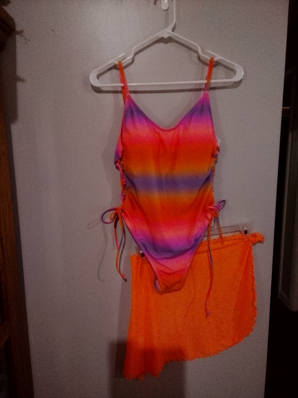No Boundaries Rainbow Ombre One-Piece Swimsuit with Orange Sarong